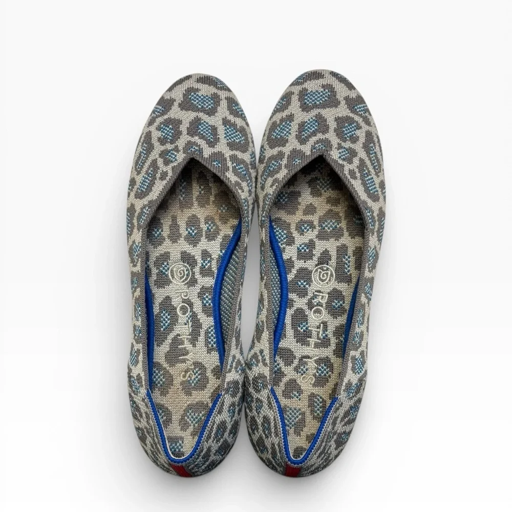 Rothy’s retired gray spotted Leopard Print the square shoes gray Blue 8.5